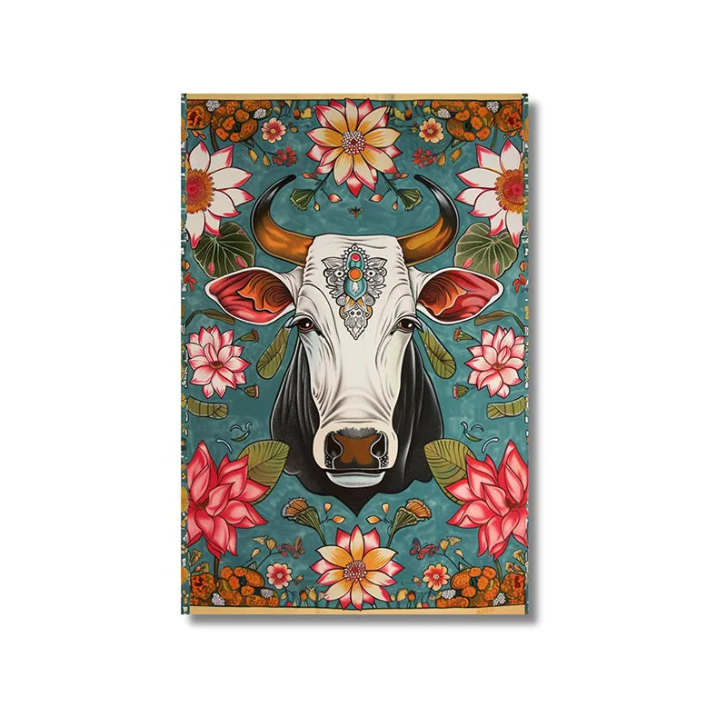 Floral Cow Canvas Wall Painting media 3