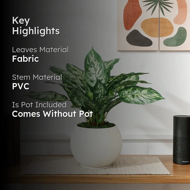 Artificial Dieffenbachia plant with fabric leaves and PVC stems highlighted
