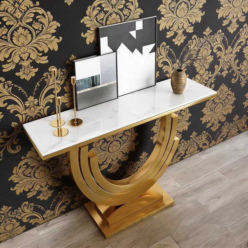 Triple Arc Metal Console Table with Marble Top - Large media 4