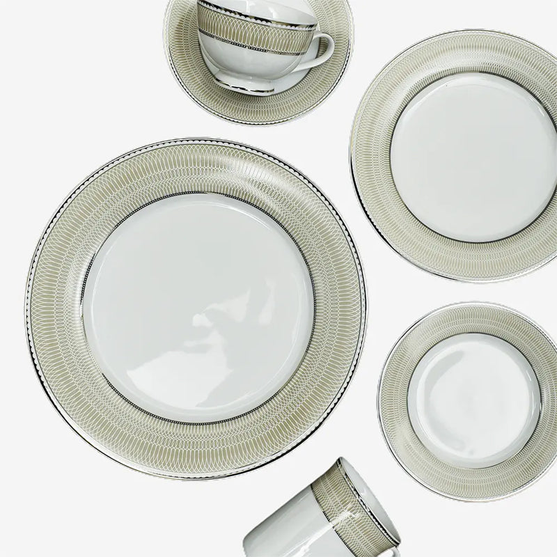 Shine Platine 24k Gold Brushed Porcelain Dinner Set - 21 Piece Set media 8