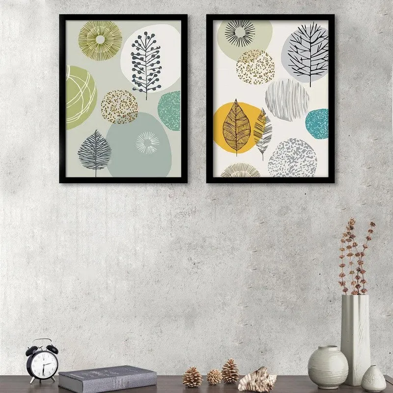 GeoLeaf Paper Wall Painting With MDF Frame - Set Of Two media 4