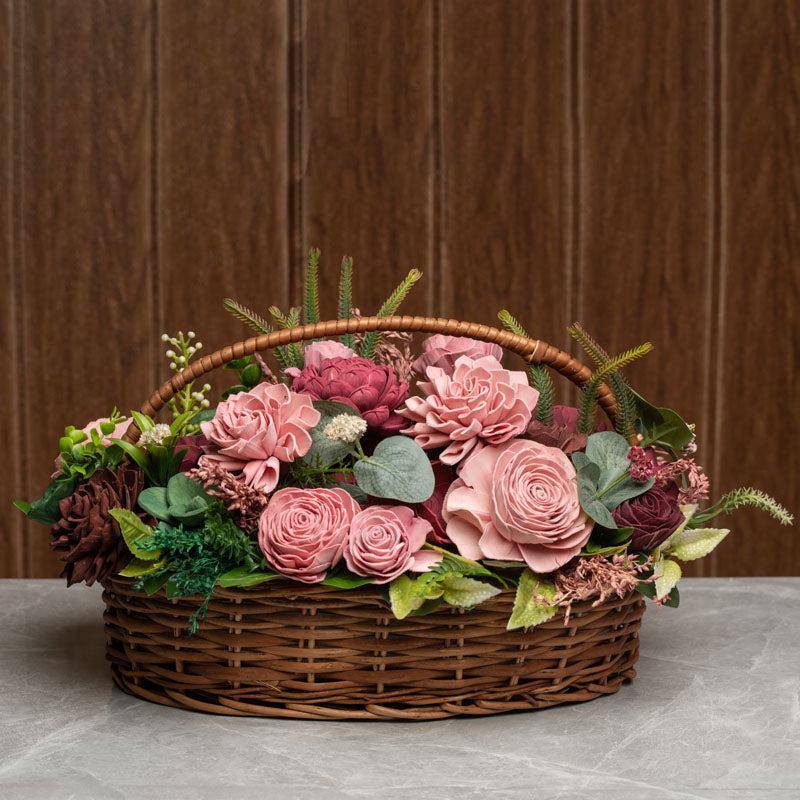 Baby Pink Solawood Artificial Flower Basket image 3