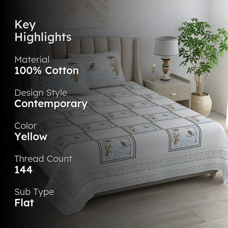 Feather Dreams Cotton Bedsheet (Blue) - 144 TC media 2