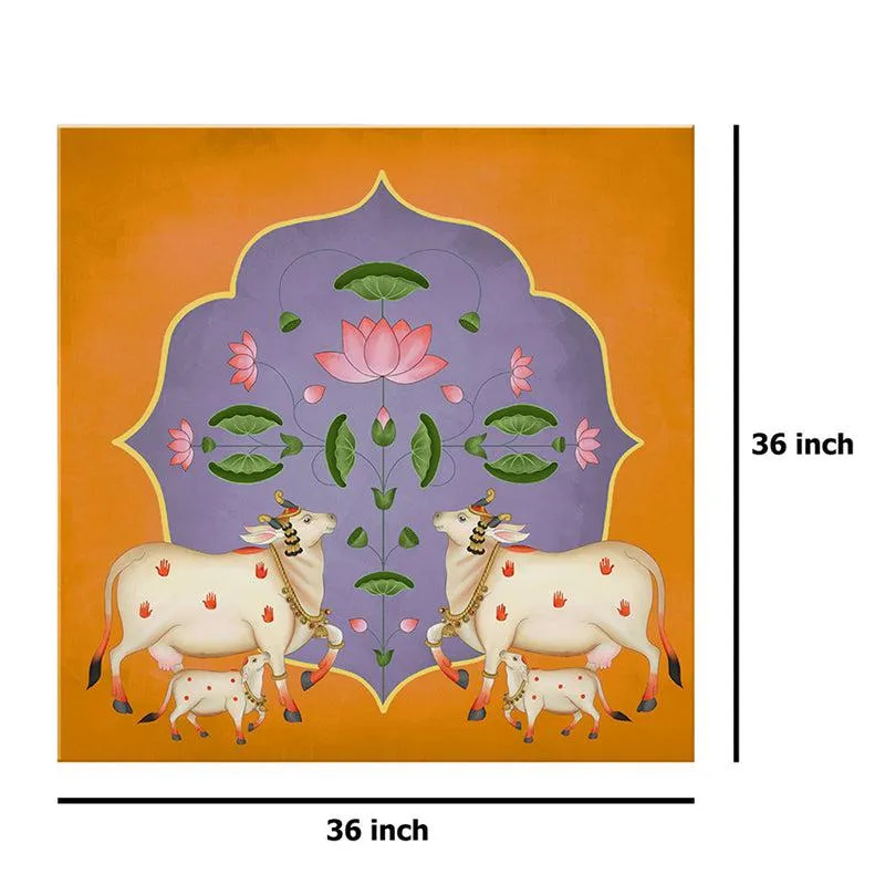 Cow And Lotus Bliss Poly Canvas Wall Painting media 9