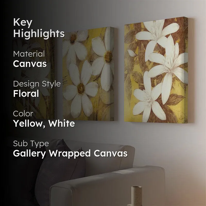 Pristine Daisy Canvas Wall Painting - Set Of Three media 2