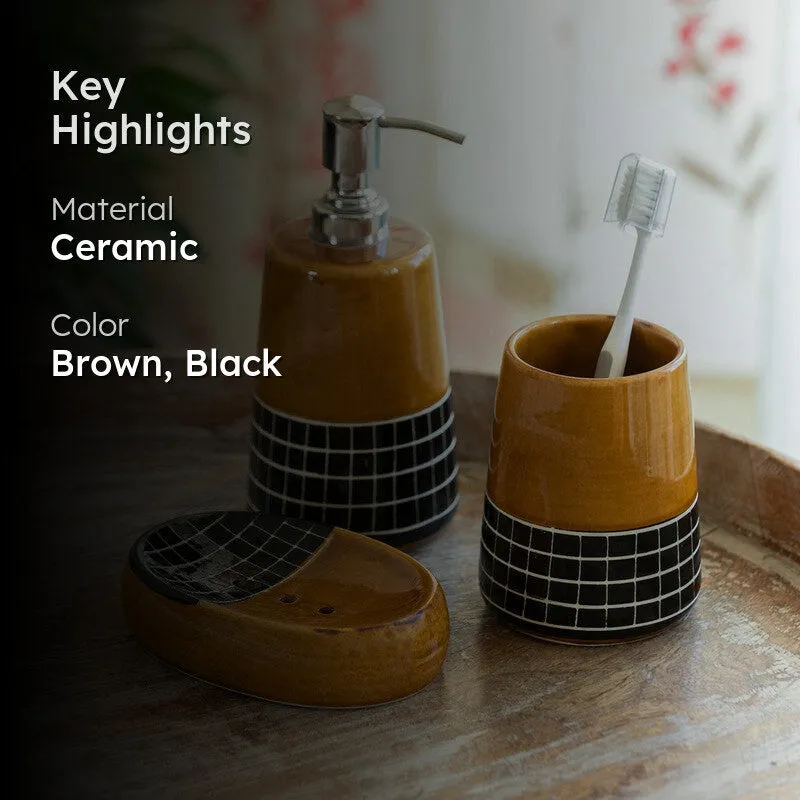 Rustic Ochre Stoneware Bathroom Set - Three Piece Set media 2