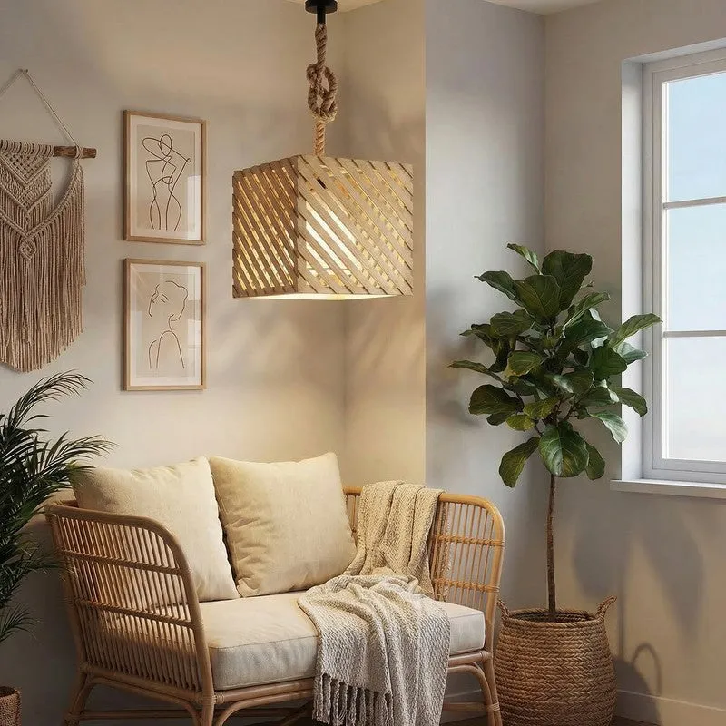 GeoLattice Wooden Ceiling Lamp - Brown media 3