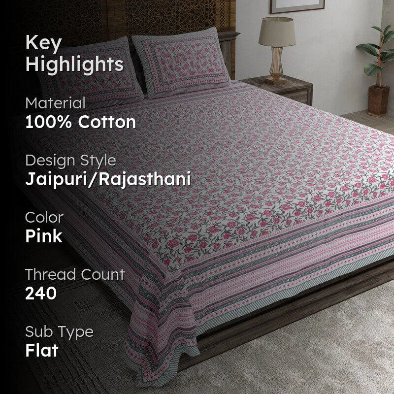 Crafto Cotton Bedsheet (Pink) - 240 TC media 2