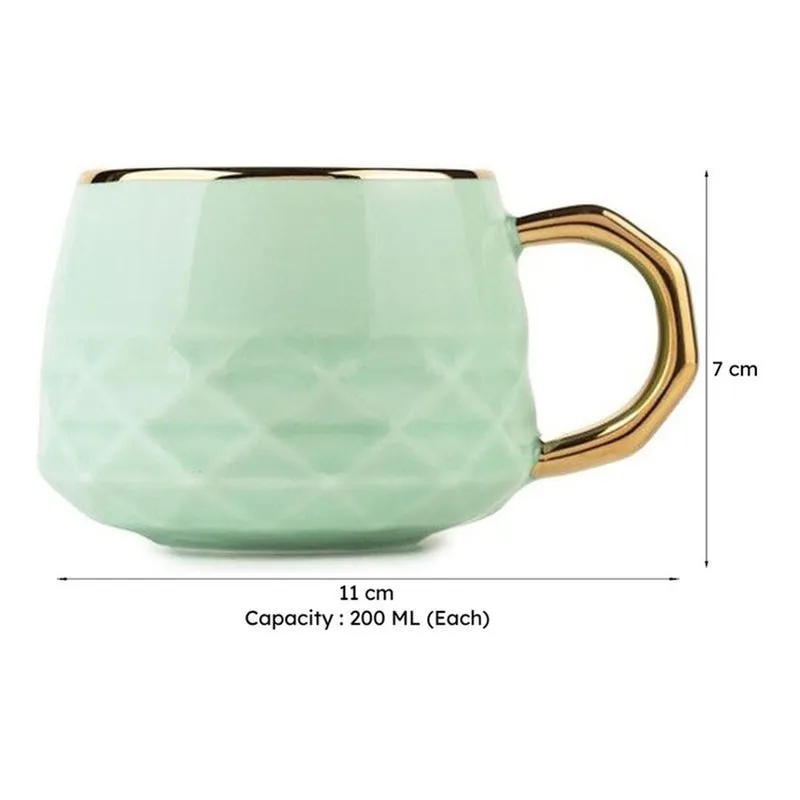 Luxesip Porcelain Tea Cup (200 mL Each,Green) - Set Of Six media 10