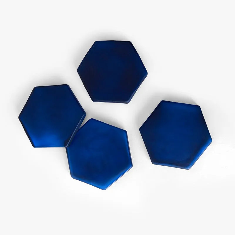 Glossy Hexa Glass Coaster (Blue) - Set Of Four media 6