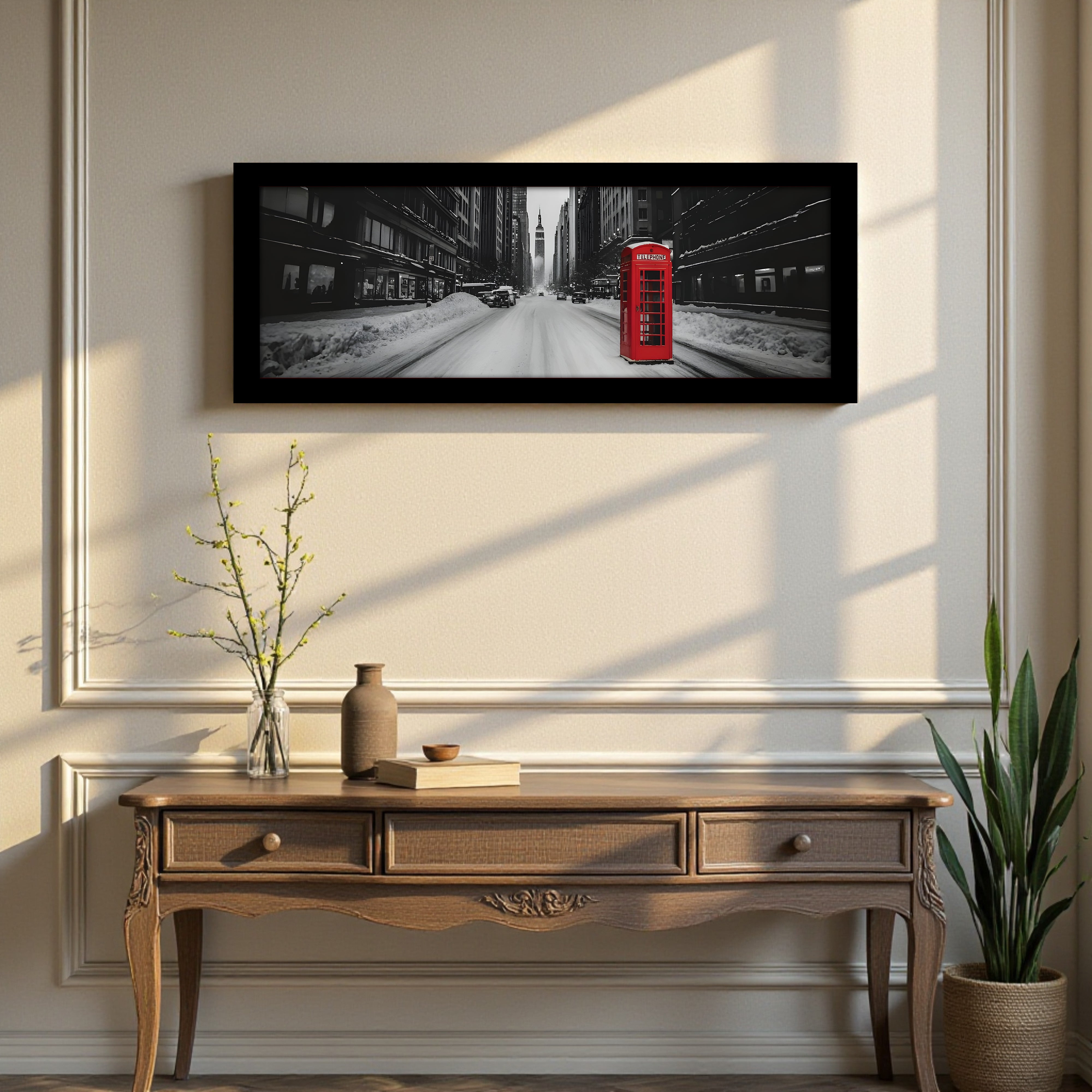 Scarlex Iconic Red Telephone Booth Wall Painting With Frame
