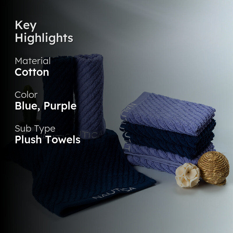 Nautica Riviera Soft Cotton Face Towel (Navy Blue & Light Blue) - Set Of Eight media 2