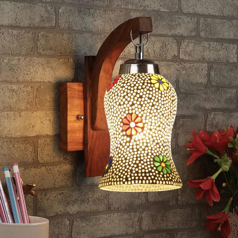Shima Floral Forma Mosaic Glass & Wooden Wall Lamp