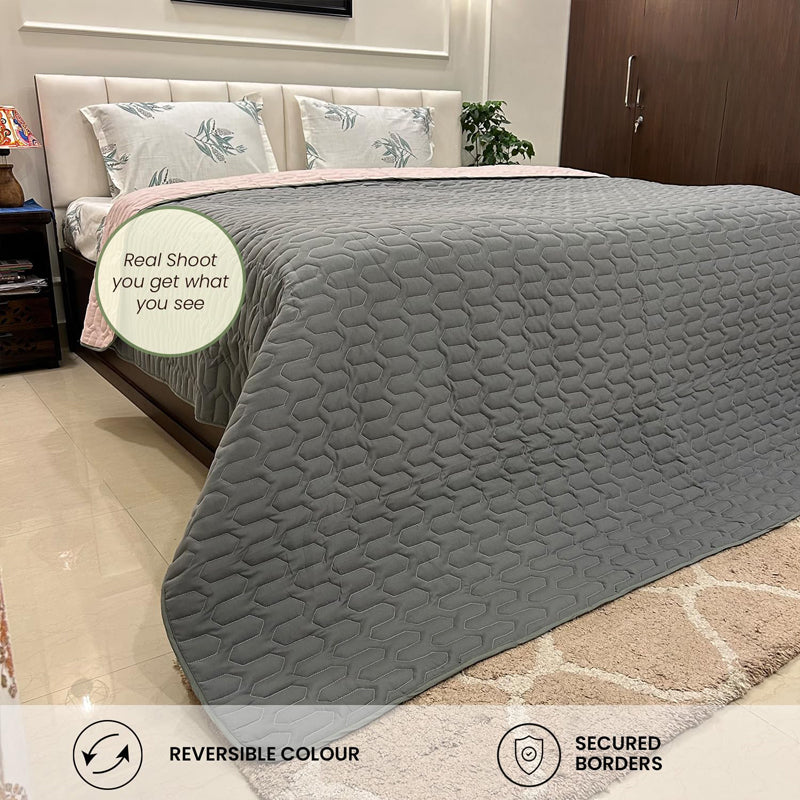 Urban Space Quilted Microfiber Reversible Comforter (Grey, Rose) - 200 GSM media 5