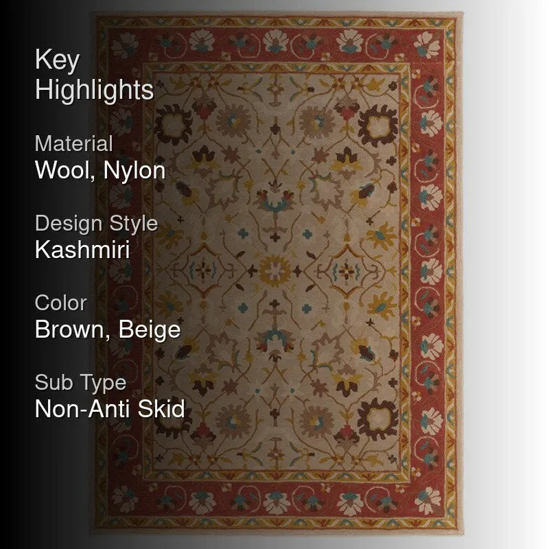 Ahriman Hand Tufted Ethnic Wool & Nylon Carpet - Beige media 2