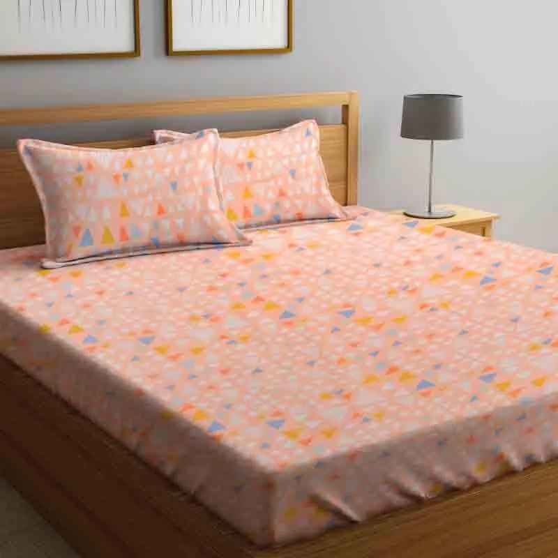 Peppy Triangles Bedsheet (Peach) - 130 GSM media 3