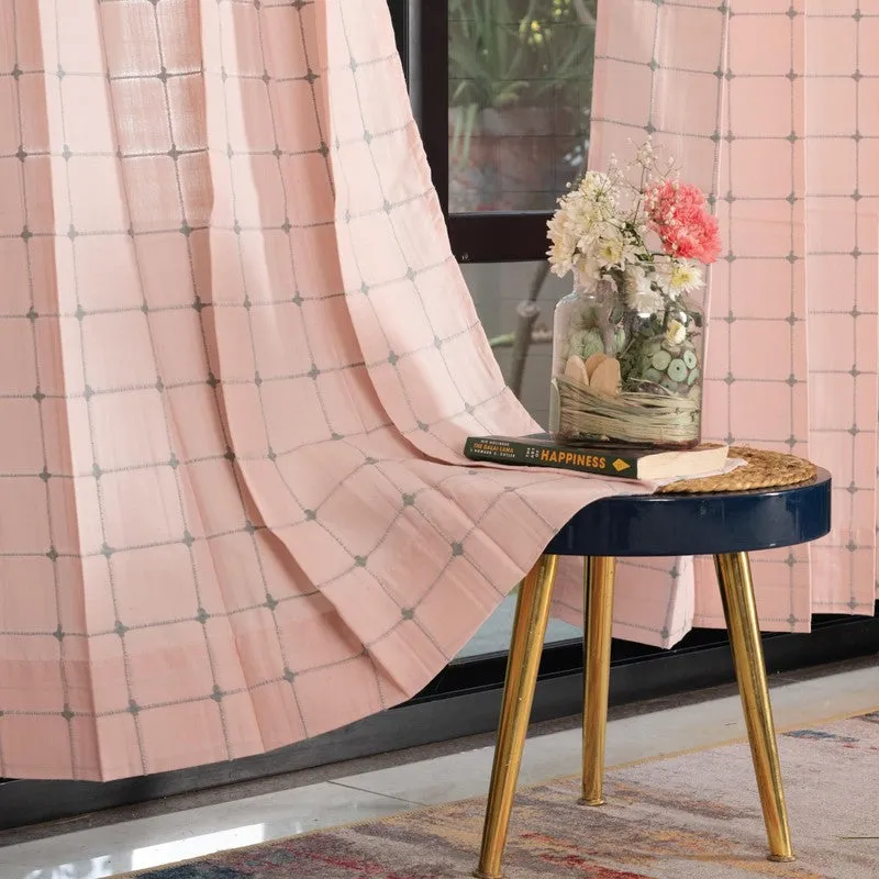 Pixel Checks Cotton Curtain - Light pink media 1