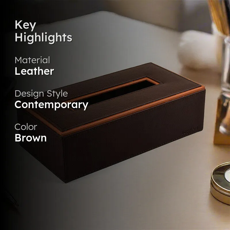 Tisca Edge Faux Leather Tissue Box - Brown media 2