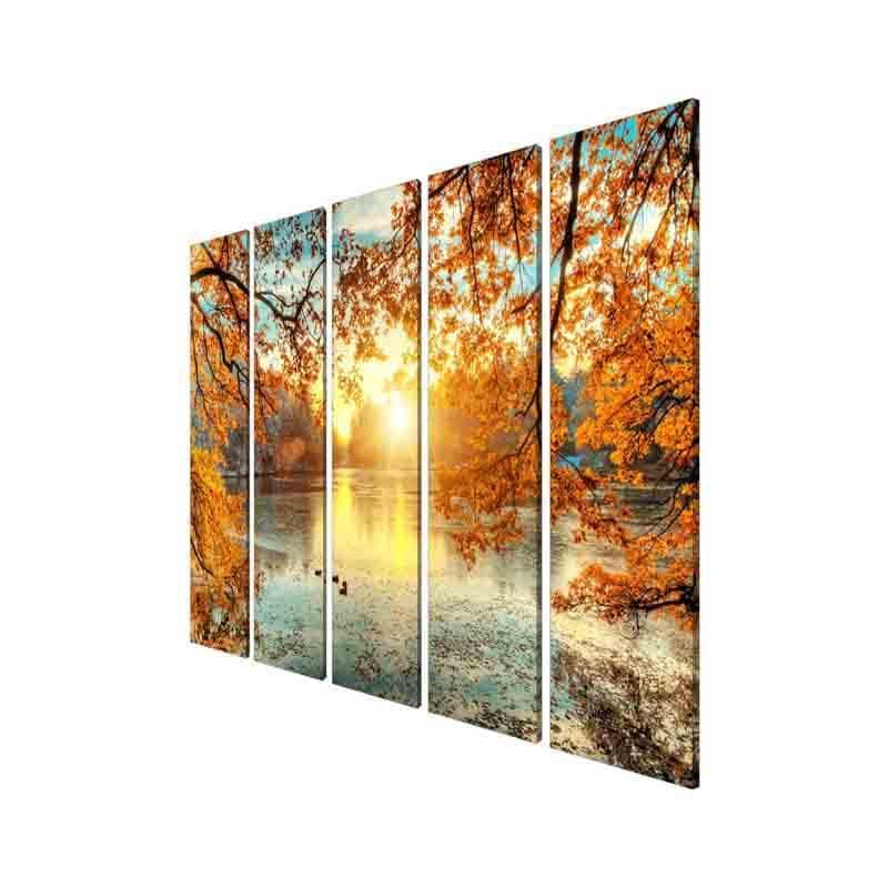 Lakeside Autumn Sunrise Canvas Wall Art - Five Piece Set media 5
