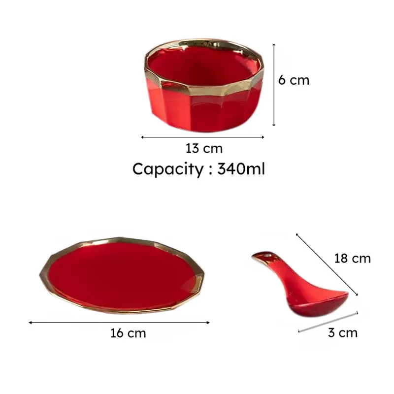 Jimo Red Soup Bowl Set (340 ML) - Eighteen Piece Set media 6
