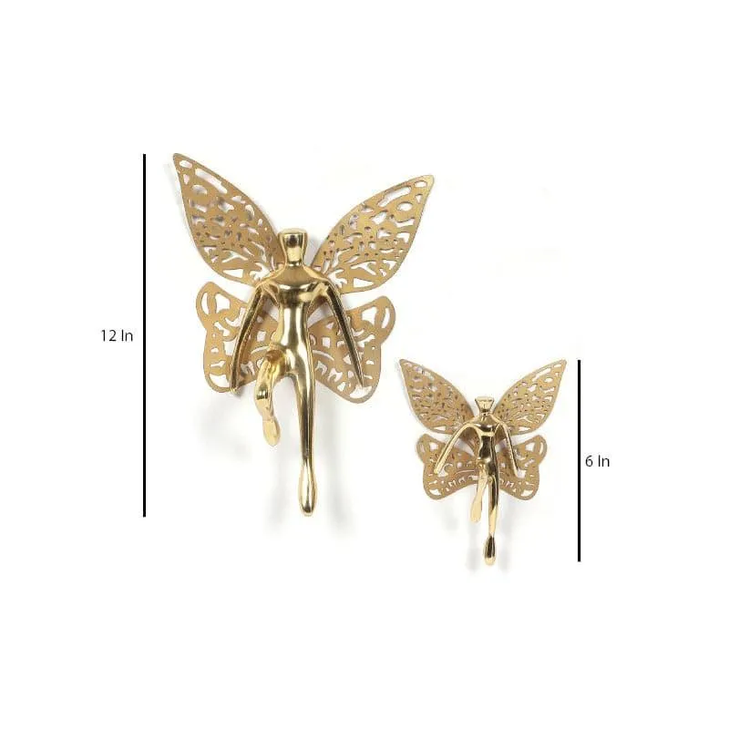 Butterfly Man Aluminium Wall Accent (Gold) - Set Of Two - 4