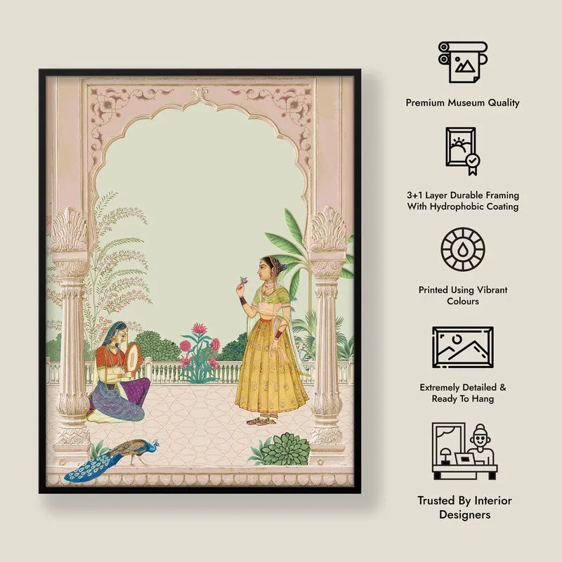 Graceful Sultana Framed Mughal Canvas Wall Painting media 9