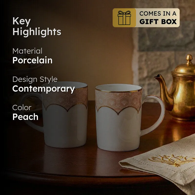 Gilded Legacy Slim 24k Gold Brushed Porcelain Coffee Mug (280 mL Each/Peach) - Set Of Two media 2