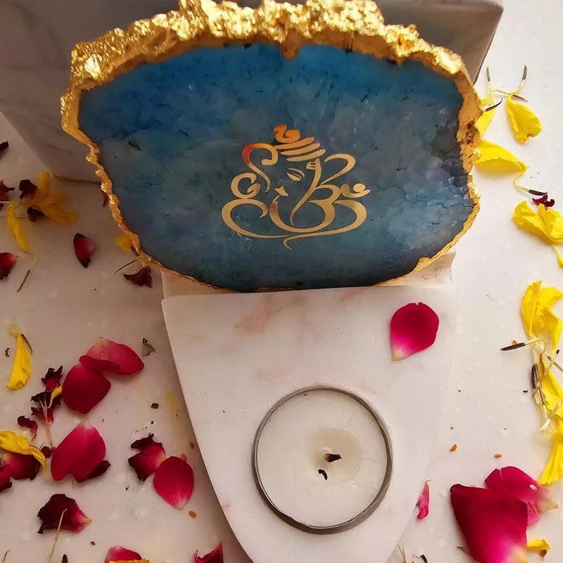Vinayaka Agate & Marble Tealight Candle Holder - Turquoise media 3