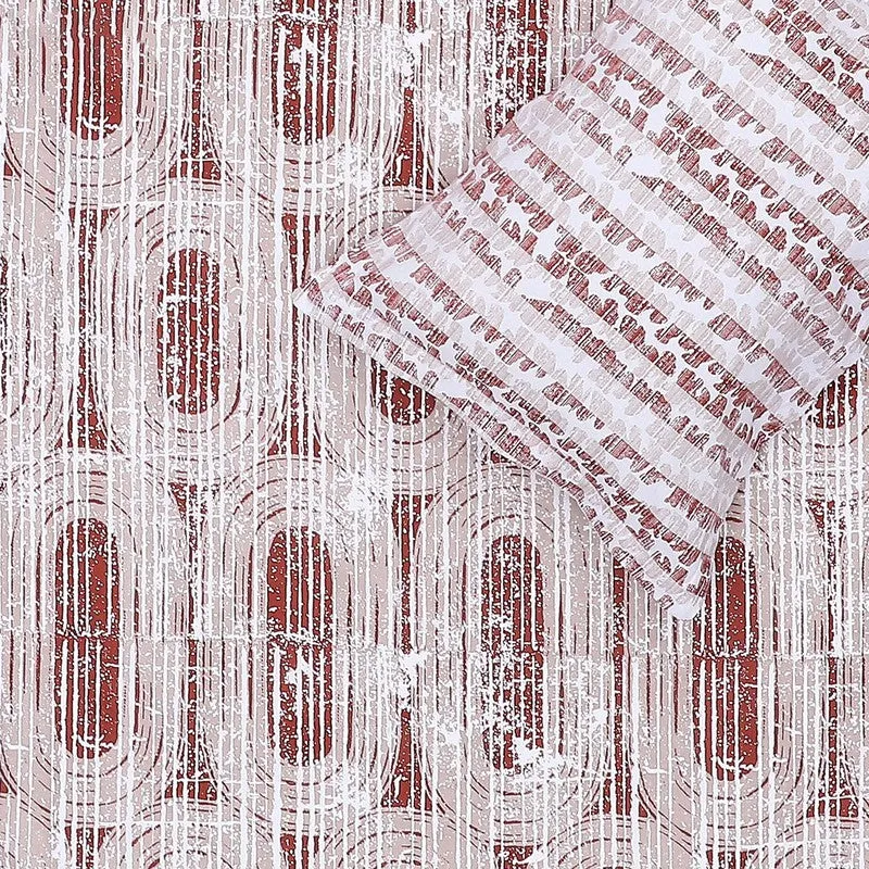 Monte Carlo Striped Ovals Cotton Bedsheet (White,Maroon) - 104 TC media 6