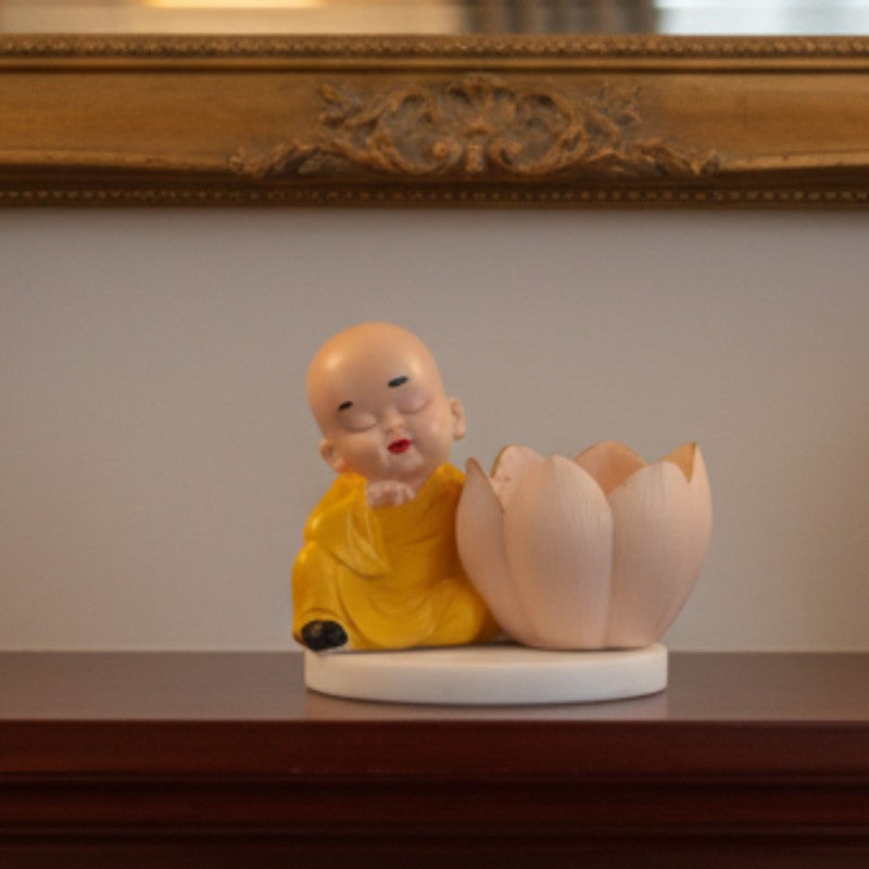 Buddha Monk Lotus Resin Tea Light Candle Holder - Yellow media 5