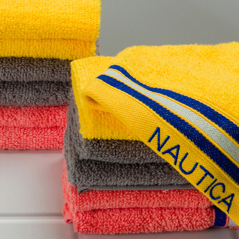 Nautica Dove Down Cotton Face Towel (Grey, Yellow & Coral) - Set Of Twelve media 3