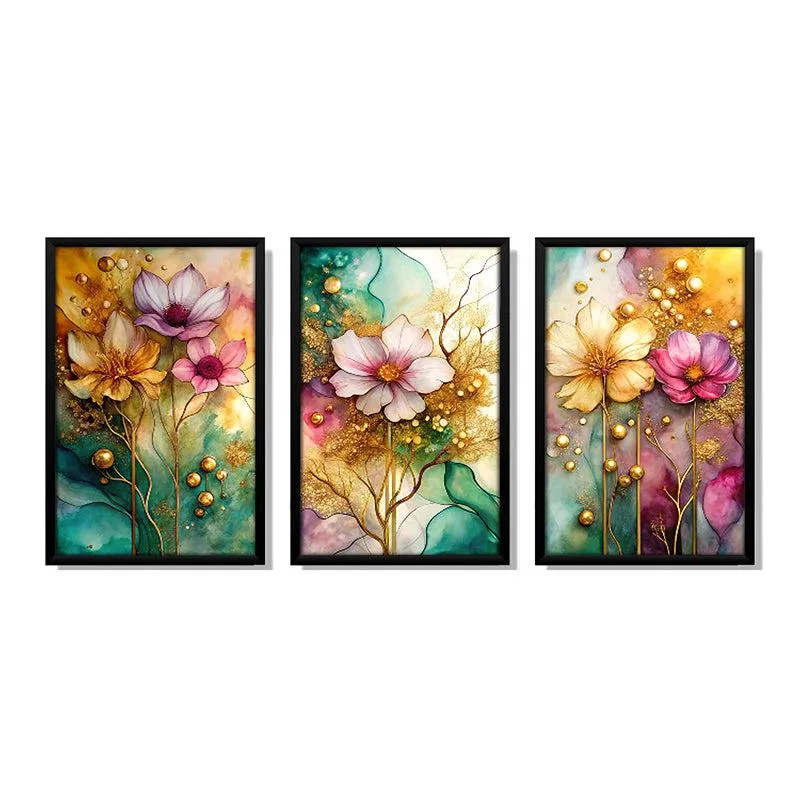 Flowered Mirage Wall Art With Frame - Set Of Three media 3