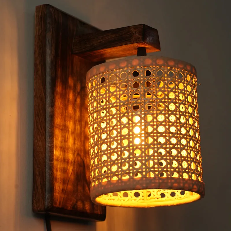 LumaRay Rattan Wall Lamp With Mango Wood Base media 1
