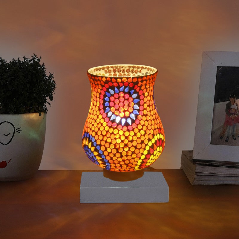 Luminexia Mosaic Glass Table Lamp With Wooden Base - Multicolor