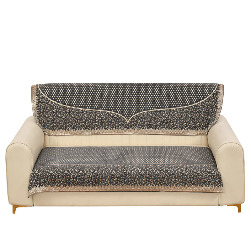 Petite Leaves Chenille Sofa Cover - Grey media 5