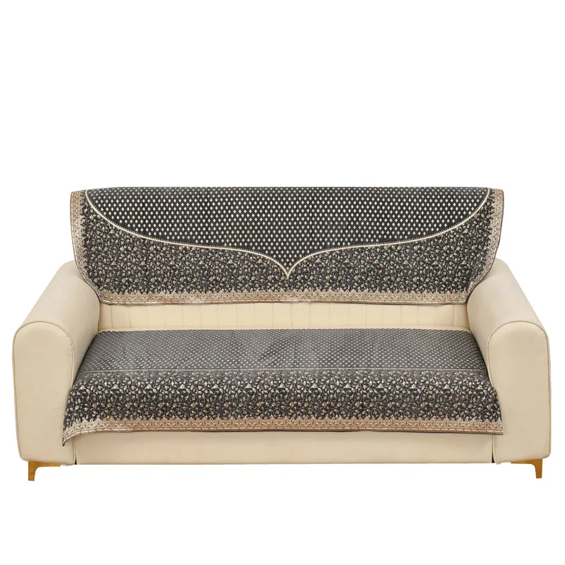 Petite Leaves Chenille Sofa Cover - Grey - 5