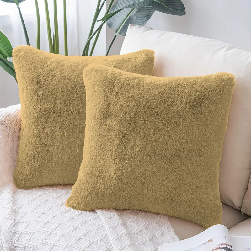 Fur Dual Cushion Cover Set (Dull gold) - Set Of Two media 1