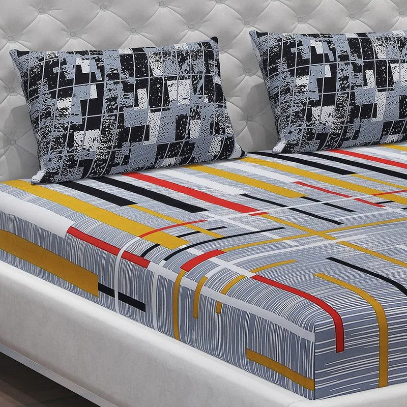 Monte Carlo Flow Stripe Cotton Bedsheet (Grey) - 104 TC media 5