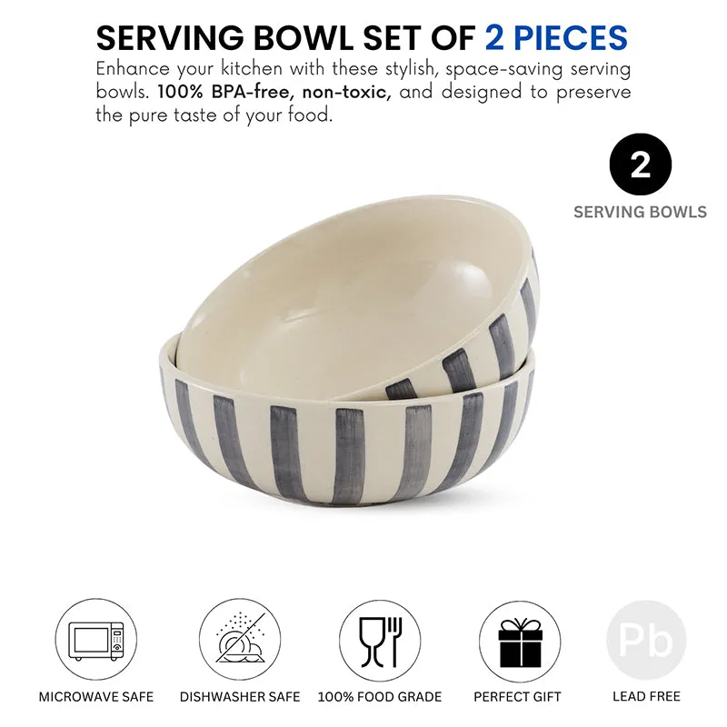 Cross Strips Ceramic Serving Bowl (800mL)- Set Of Two media 4