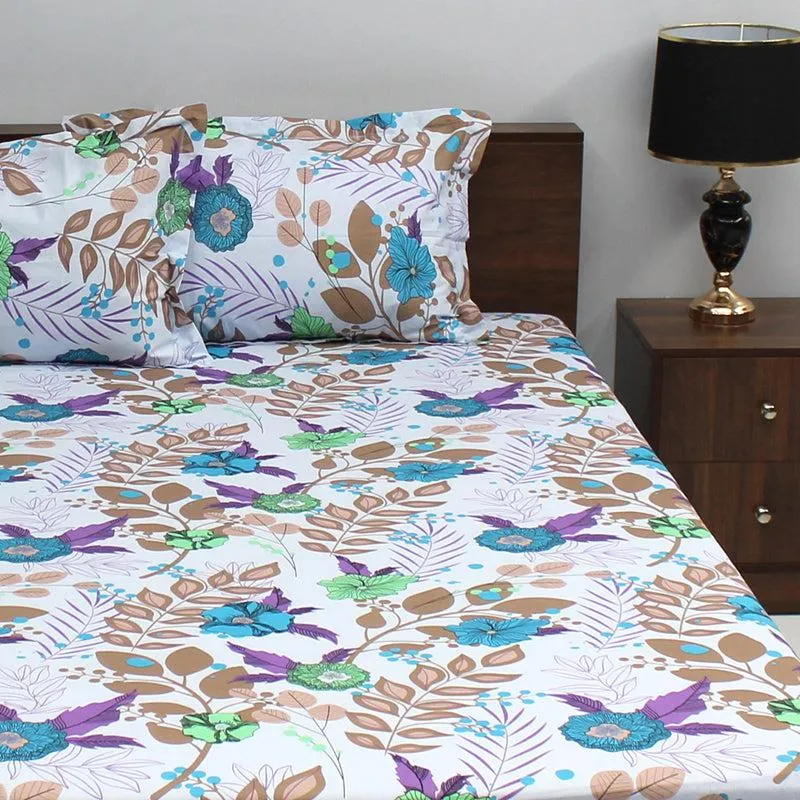 Yahvi Floral Cotton Bedsheet (Blue) - 110 TC media 1
