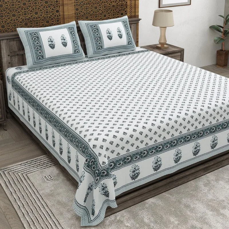 Nestva Cotton Bedsheet (White,Grey) - 240 TC media 1