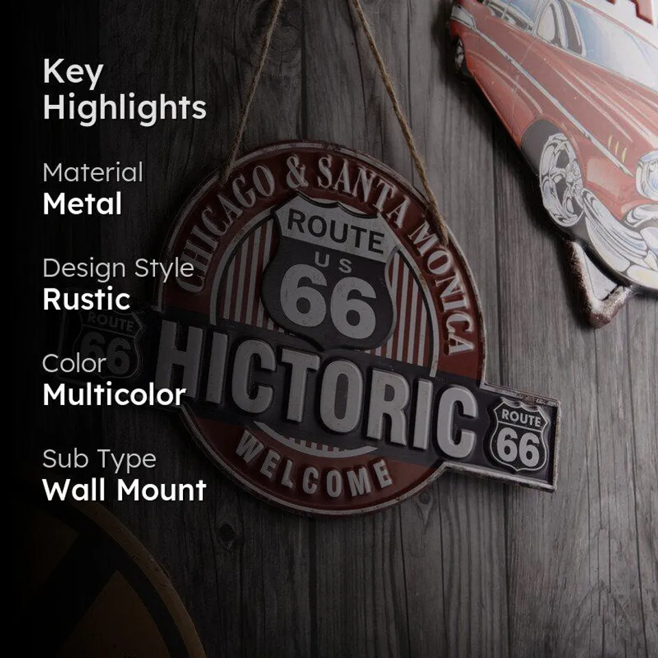 Retro Route 66 Metal Wall Art Sign - Multicolor | Vaaree