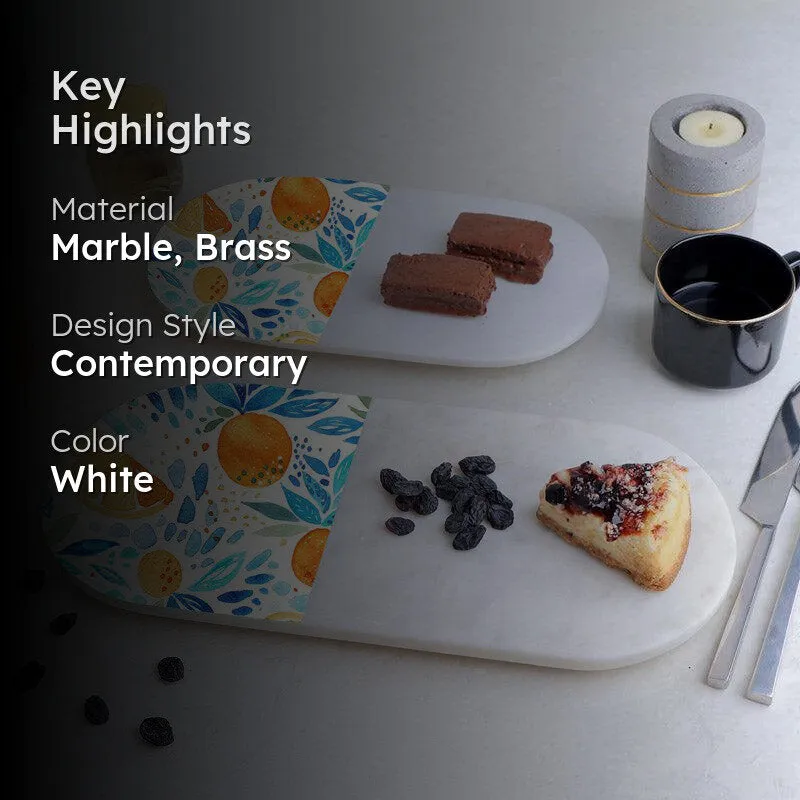 Ovelta Apricot Printed (Marble,Brass) Marble Platter - Set of Two media 2
