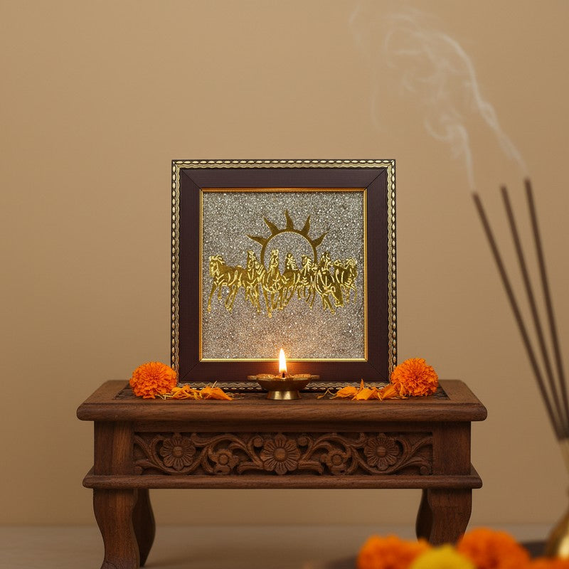 Divine Surya Dev Gold Embellished Pyrite Wall Art media 3