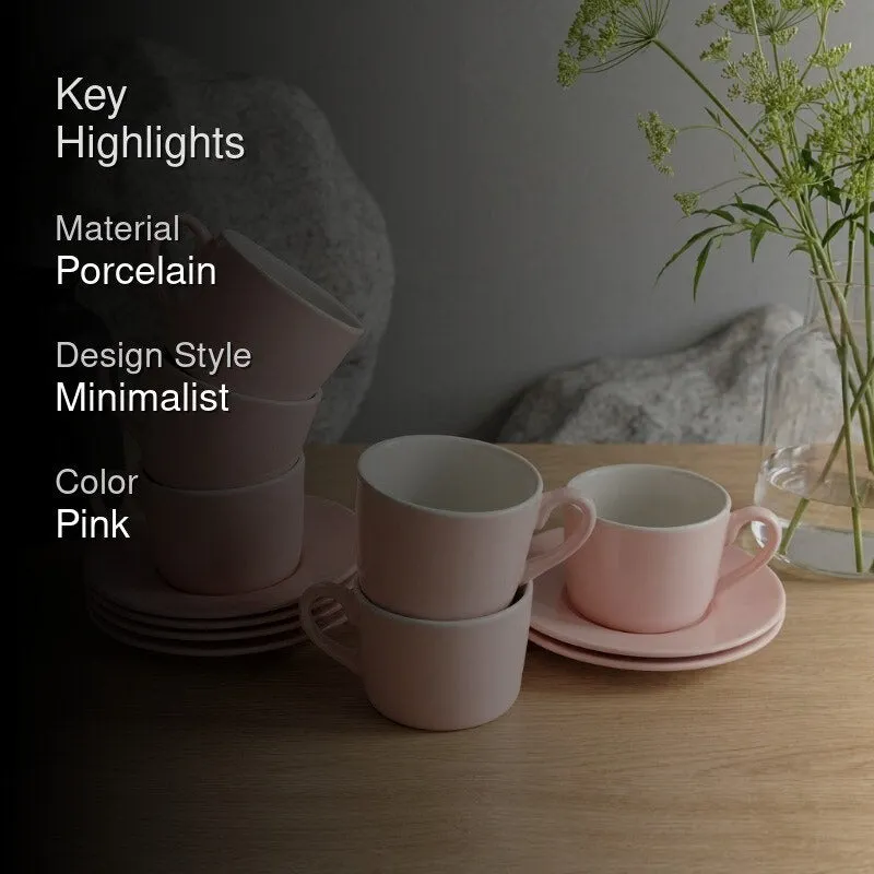 MochaMuse Cup & Saucer (Pink/190 mL Each) - Set of Six - 2