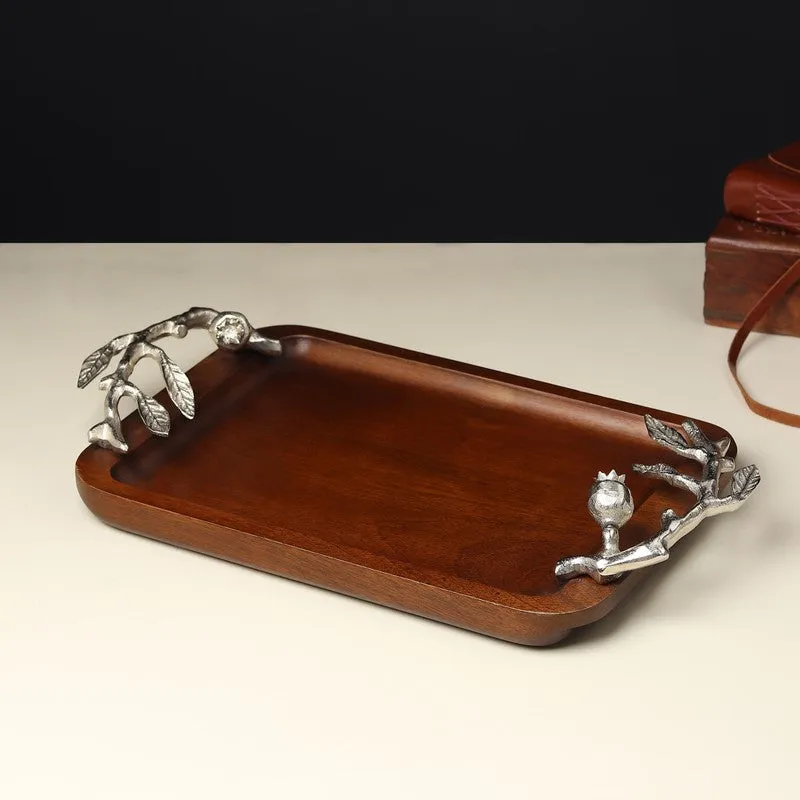 Grain Edge Wood Serving Tray - Silver,Brown media 3