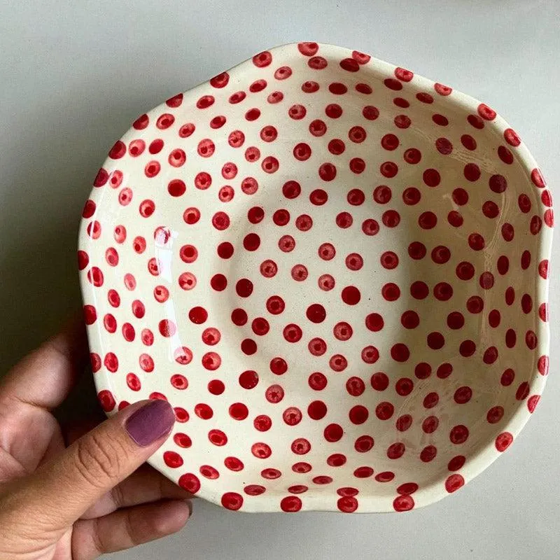 Mosha Polka Red & Green Serving Bowl (500 ML) - Set of Two media 3