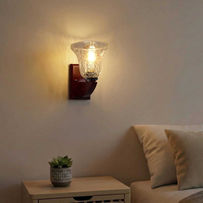 Crystal Flare Wooden Base Glass Wall Lamp