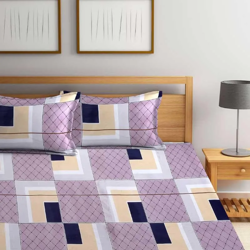 Asymmetric Tile Printed Microfiber Bedsheet (Purple) - 130 GSM media 1