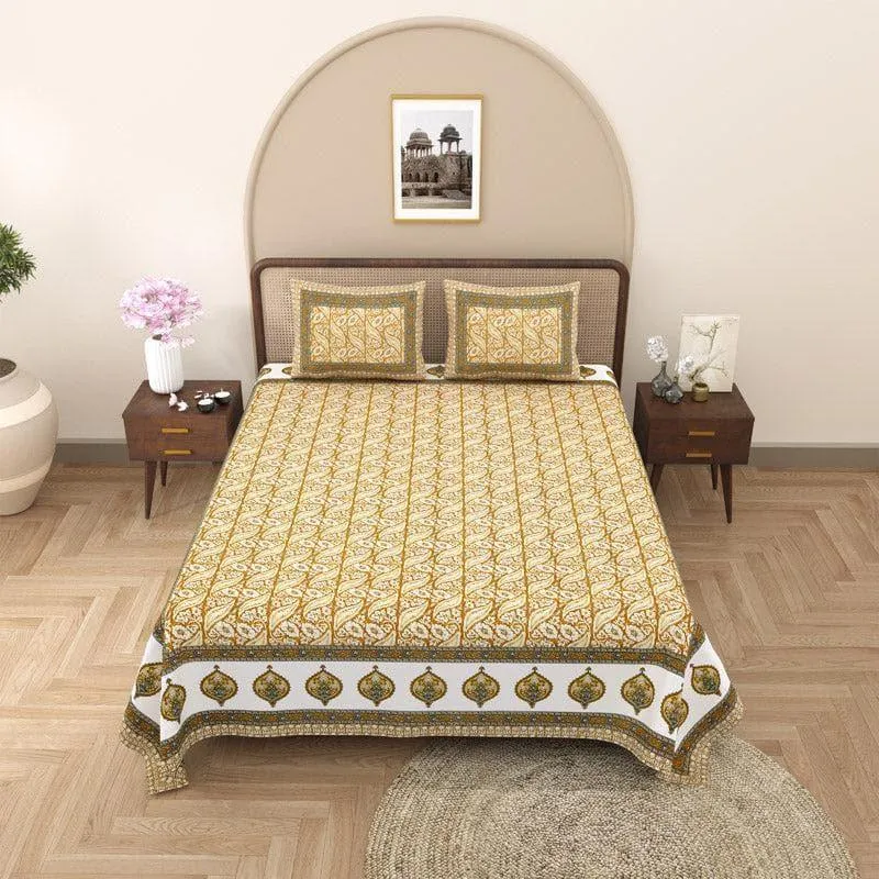 Mridula Ethnic Printed Cotton Bedsheet (Yellow) - 140 TC media 3